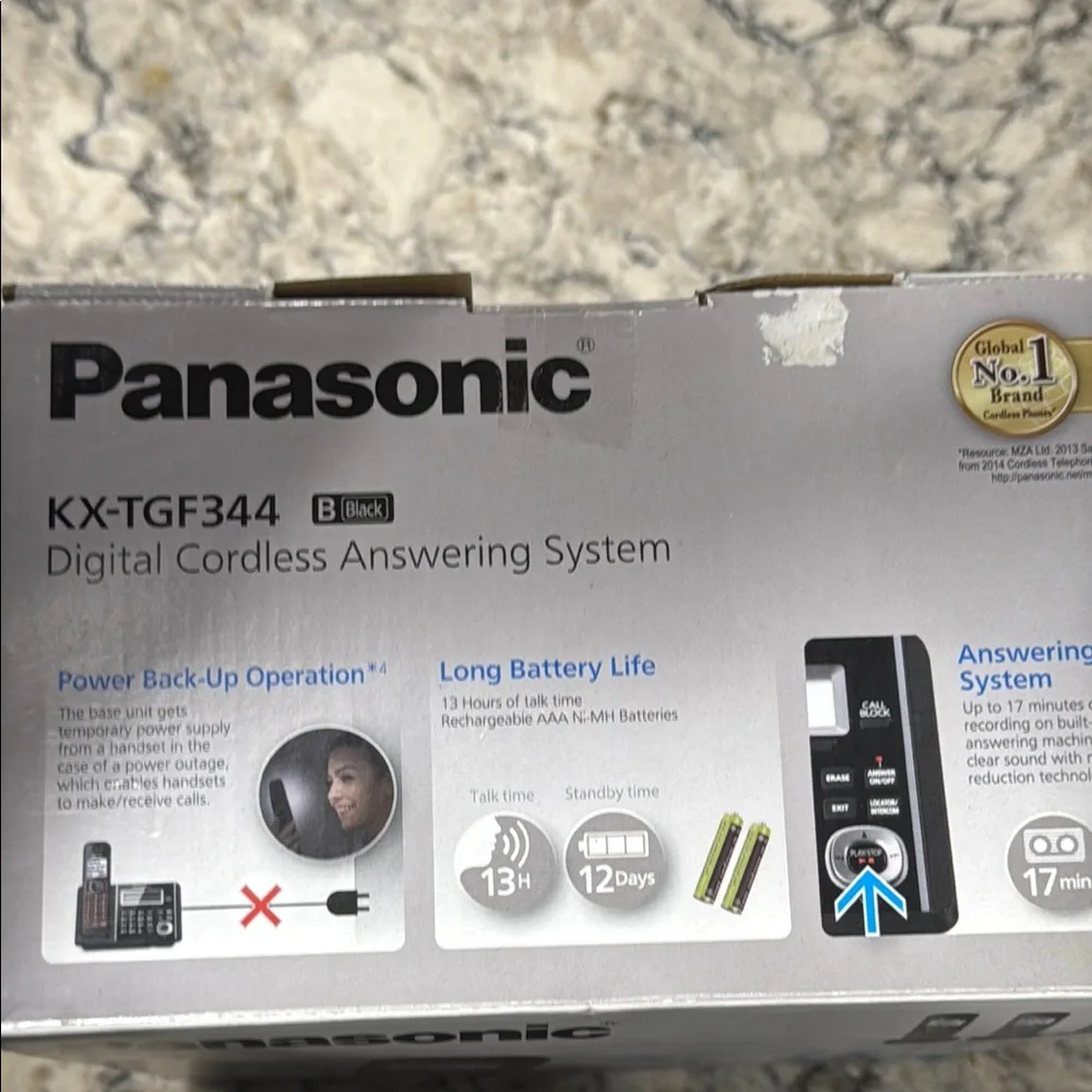 Panasonic Black Cordless Phone System with Four Handsets, KX-TGF344